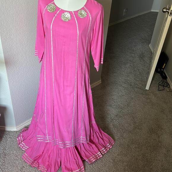 Other - Shalwar kameez Kurta  sharara  pants Pink size L. Silver gotta on rayon cotton.